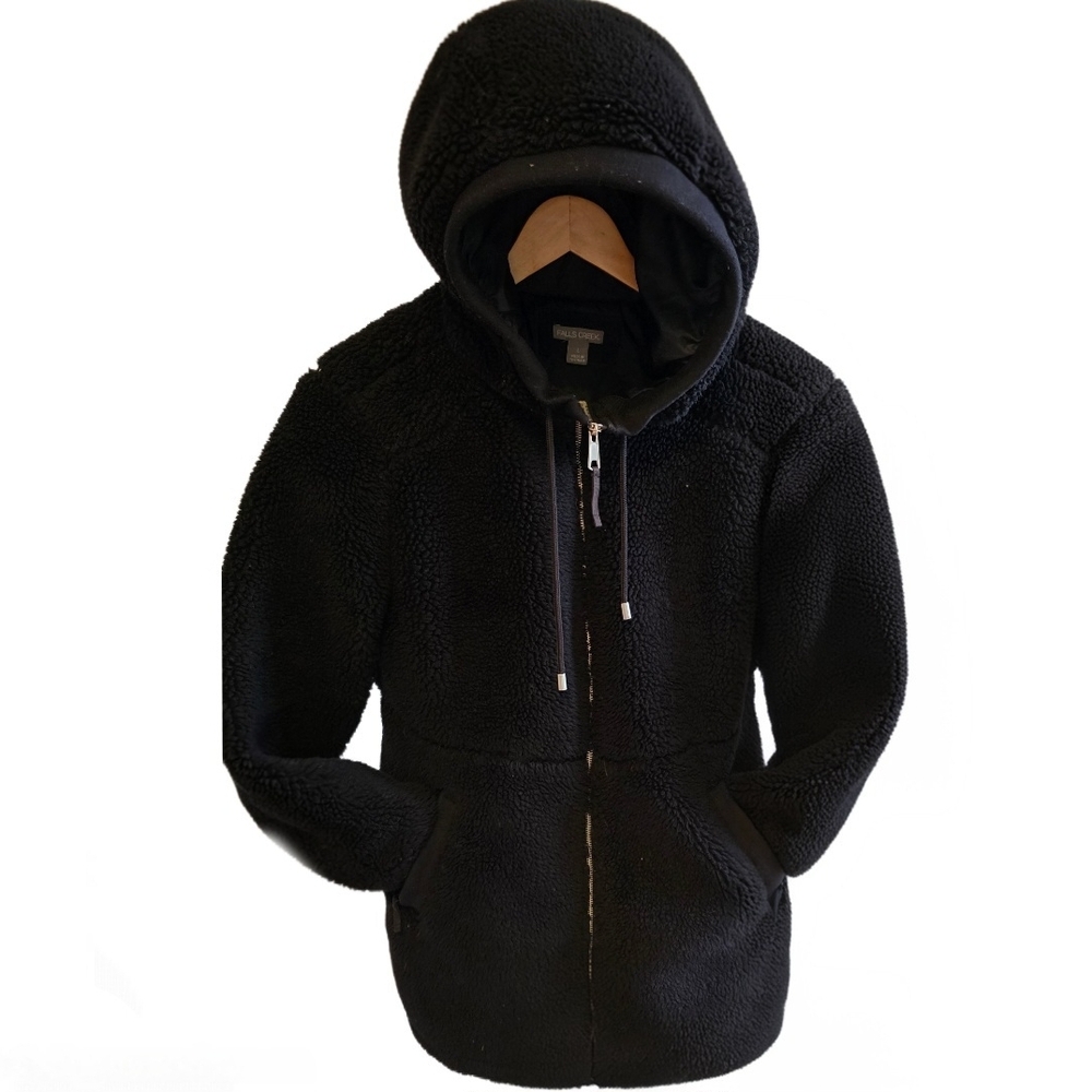 FALLS CREK Women's Black Sherpa Insulated Hooded Coat - LARGE